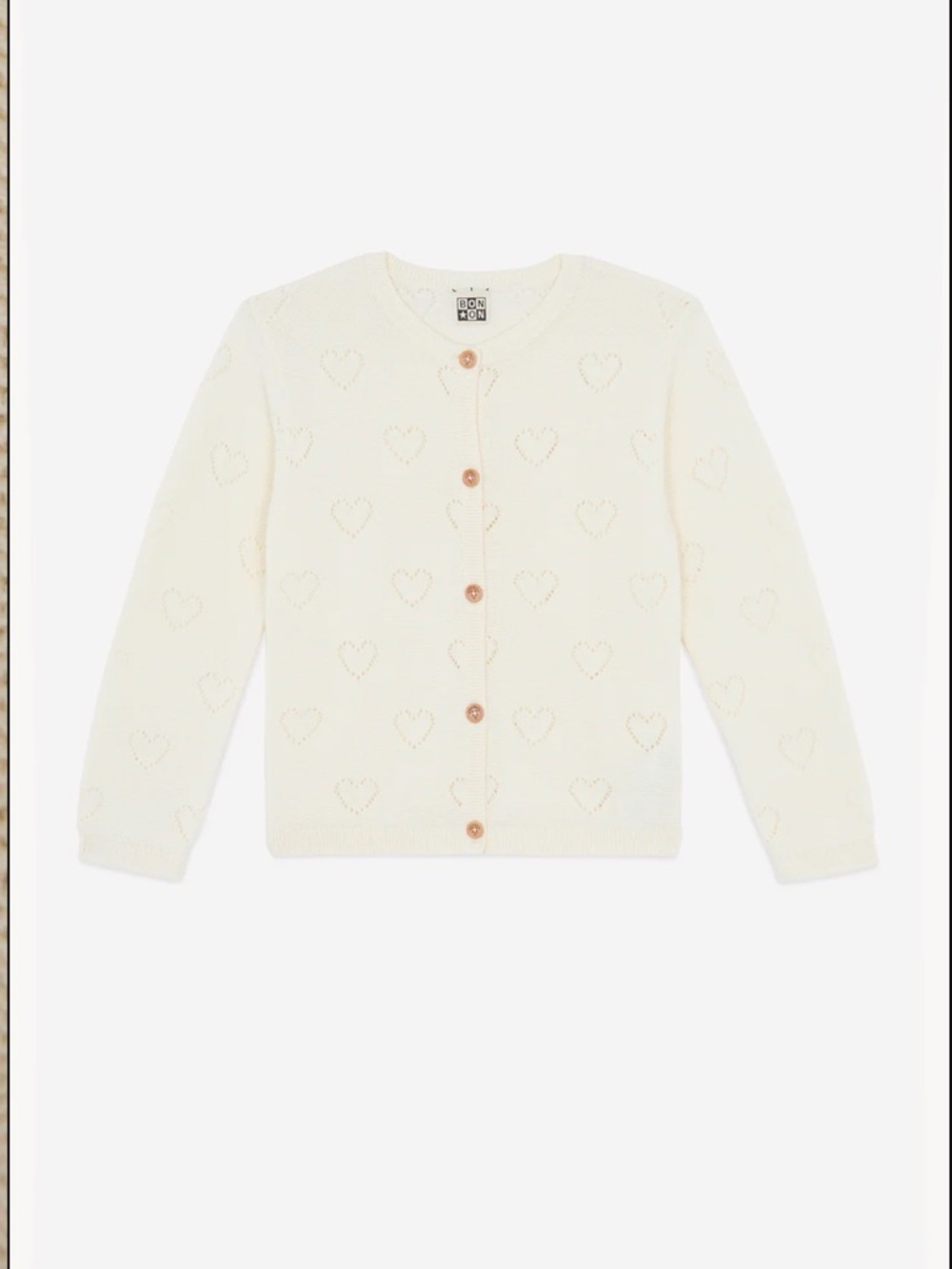 Bonton Cream Heart Pattern Knit Cardigan Sweater Sz 6
